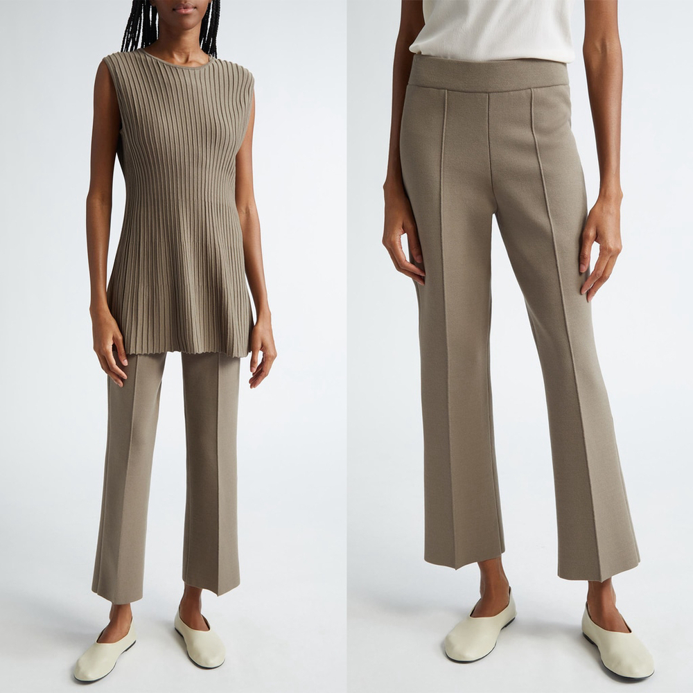 NWT LAFAYETTE 148 NEW YORK Foley Knit Flare Pants Concrete $798